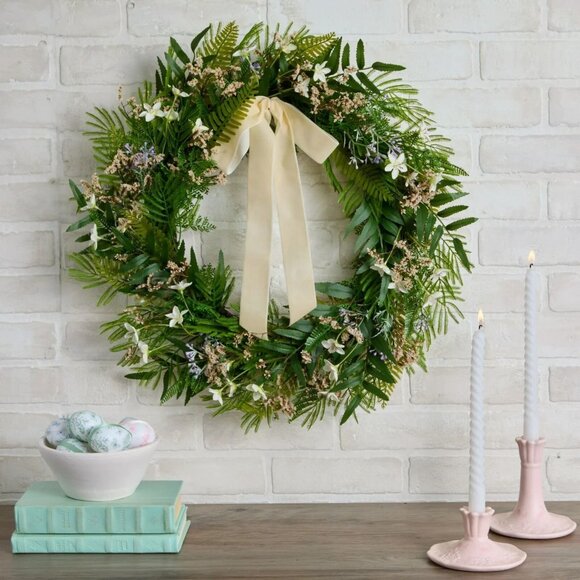 20" Greenery Wreath with Ivory Bow – My Texas House x Walmart College 2025 - Picture 2 of 8